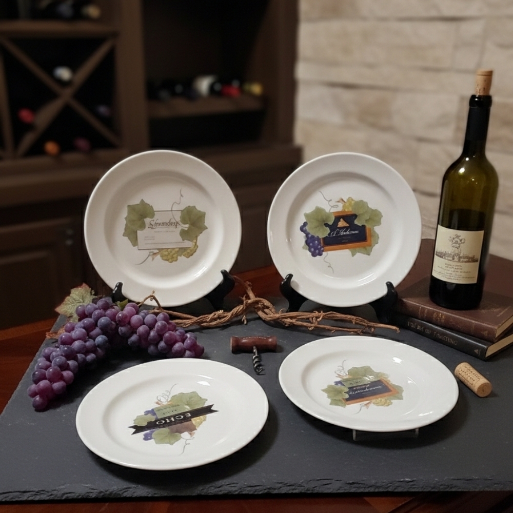 WEDGWOOD ENGLAND VINTAGE COLLECTION WINE & CHEESE SET OF 4 PLATES